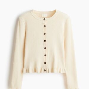 Ribbed Button-Front Crewneck Cardigan - Cream